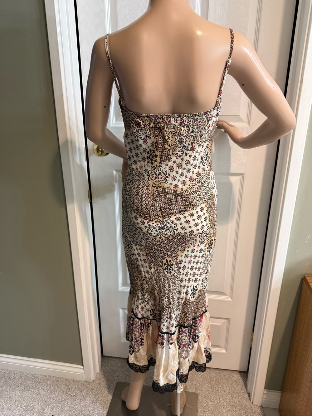 Vintage Y2K Bebe Midi Slip Dress Lace Trim Babydoll Sz 1 Ruffle Hem Made France - Picture 7 of 14
